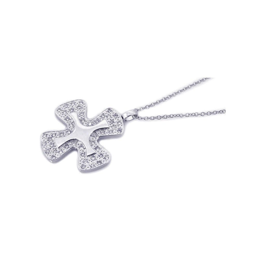 Closeout-Silver 925 Rhodium Cross CZ Necklace - BGP00206