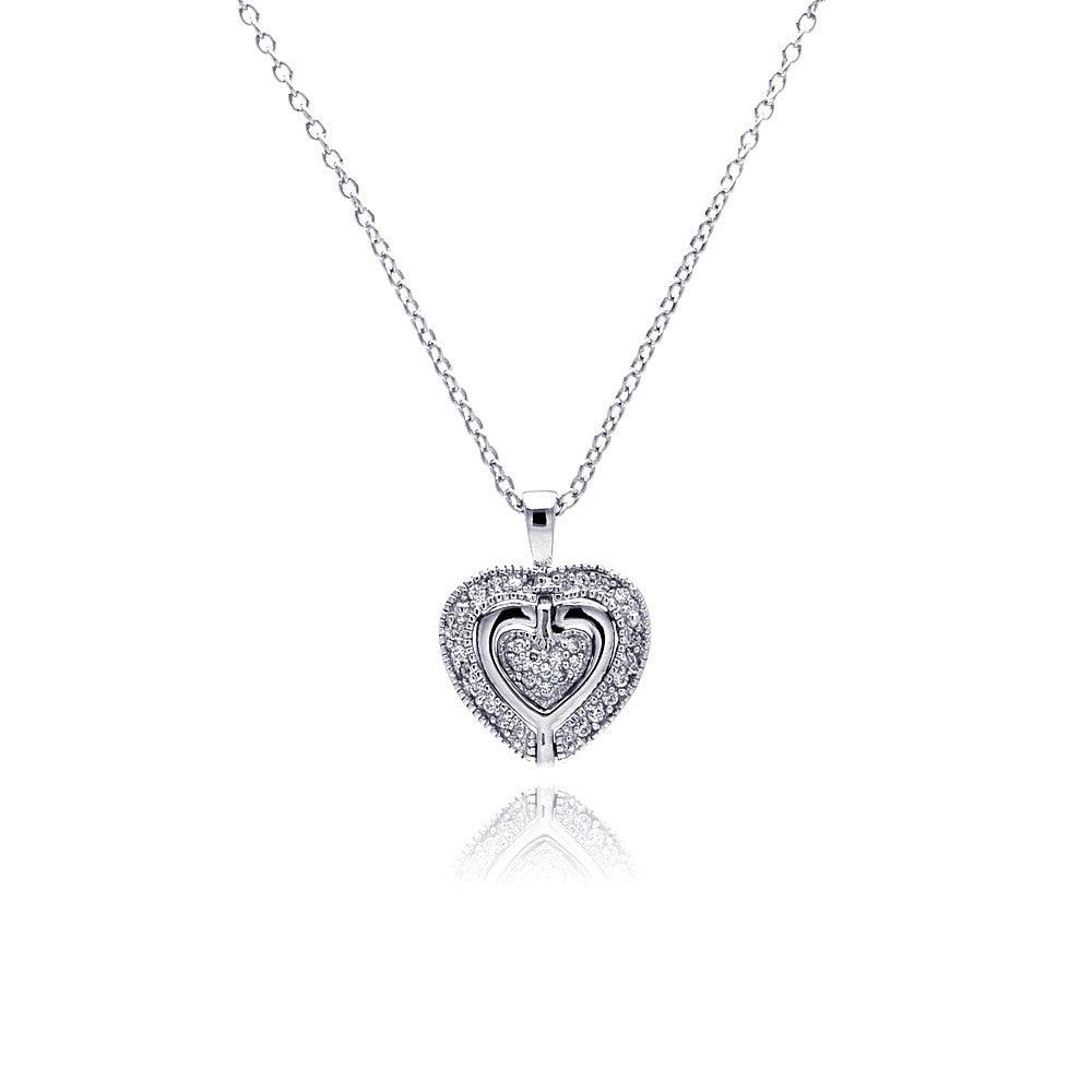 Silver 925 Rhodium Heart CZ Necklace - BGP00227