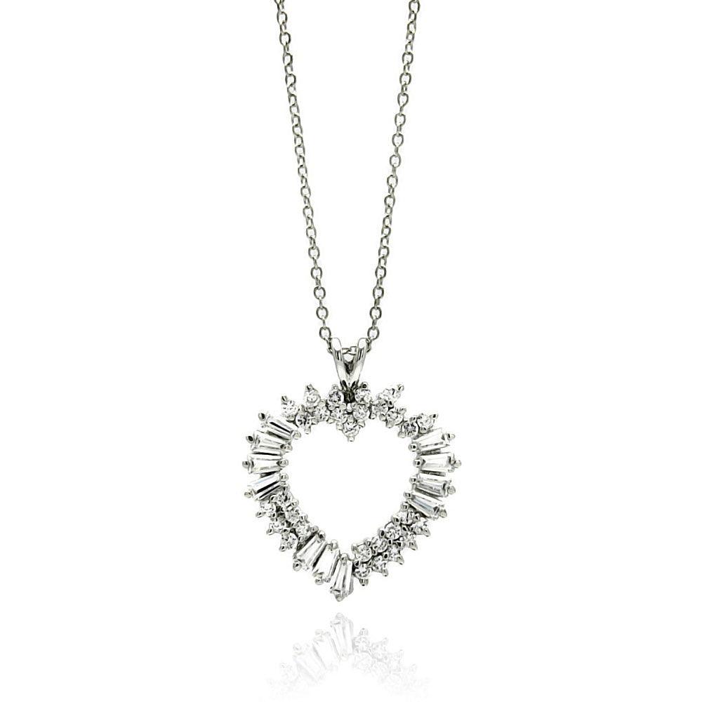 Silver 925 Rhodium Open Heart CZ Necklace - BGP00234