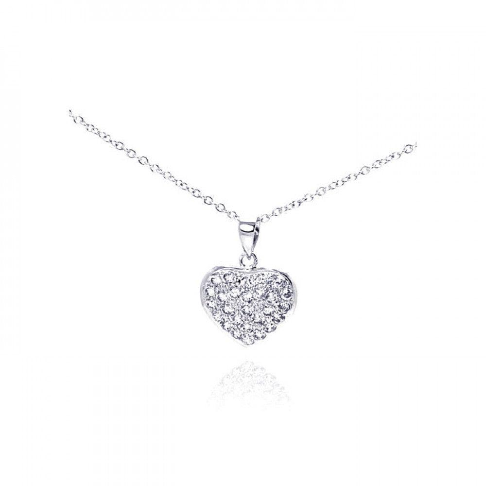 Silver 925 Rhodium Heart Encrusted CZ Necklace - BGP00236