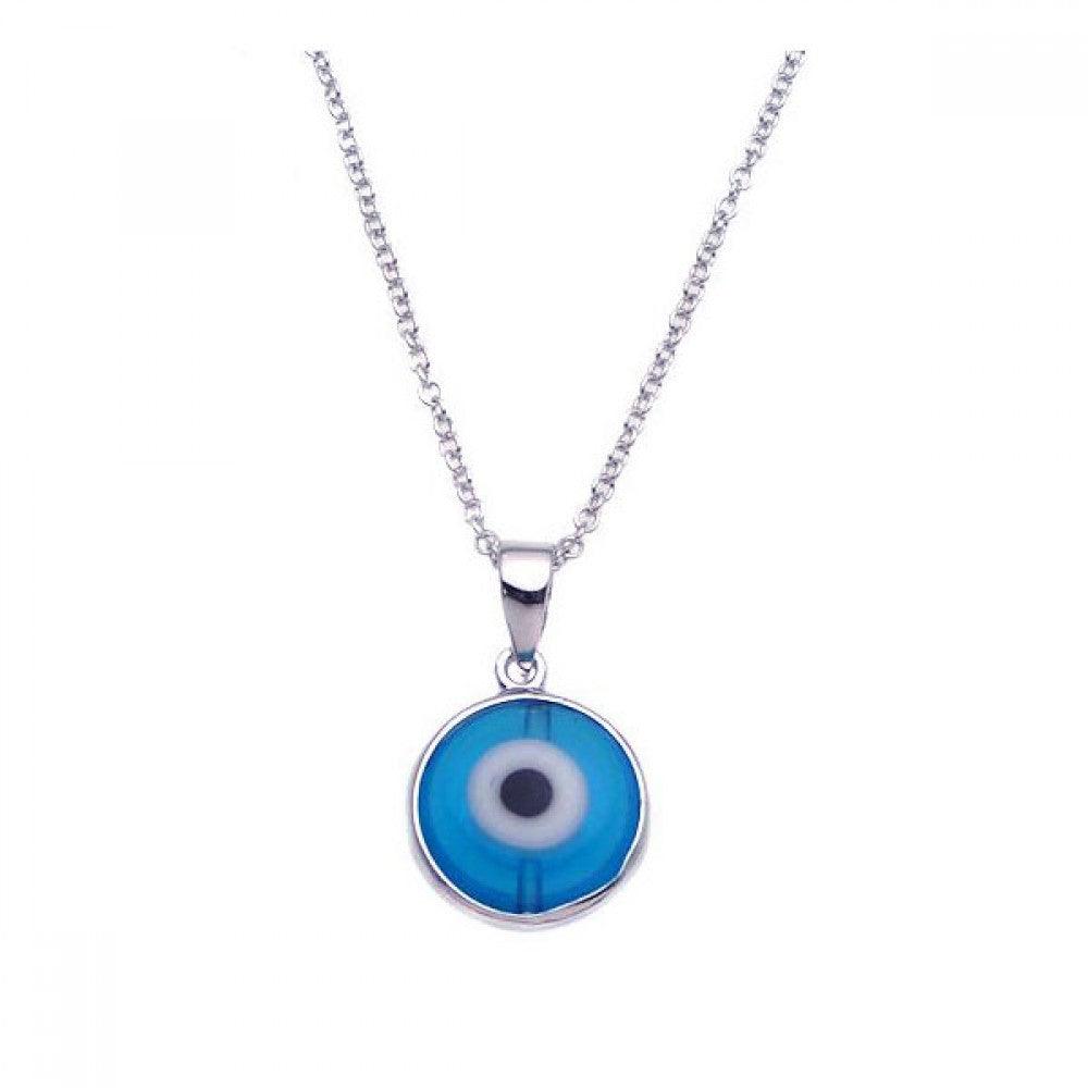 Silver 925 Rhodium Plated Blue Evil Eye Necklace - BGP00240