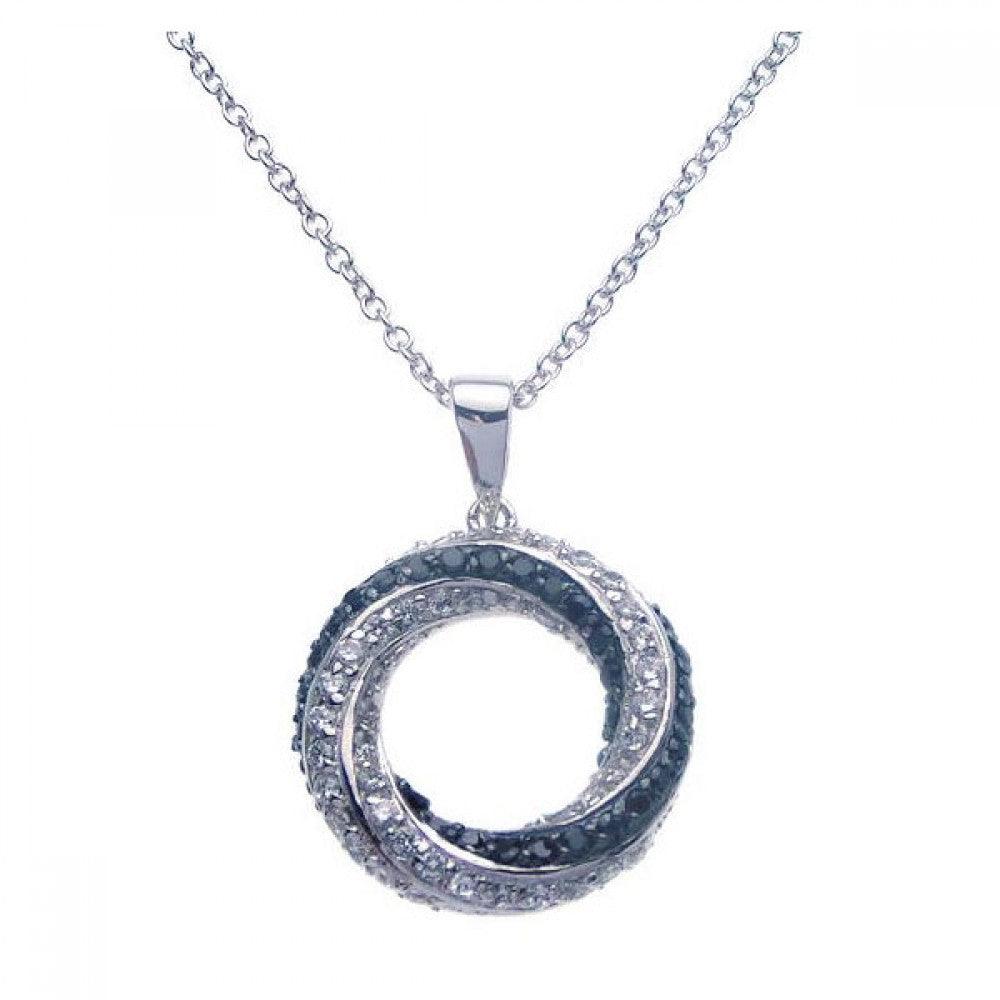 Silver 925 Rhodium Open Circle Black and Clear CZ Necklace - BGP00265