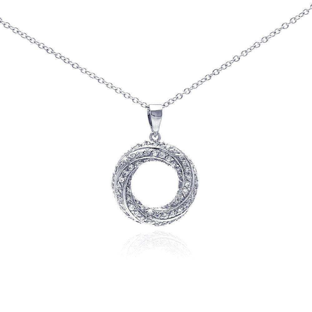 Silver 925 Rhodium Plated Open Circle CZ Dangling Necklace - BGP00265CLR