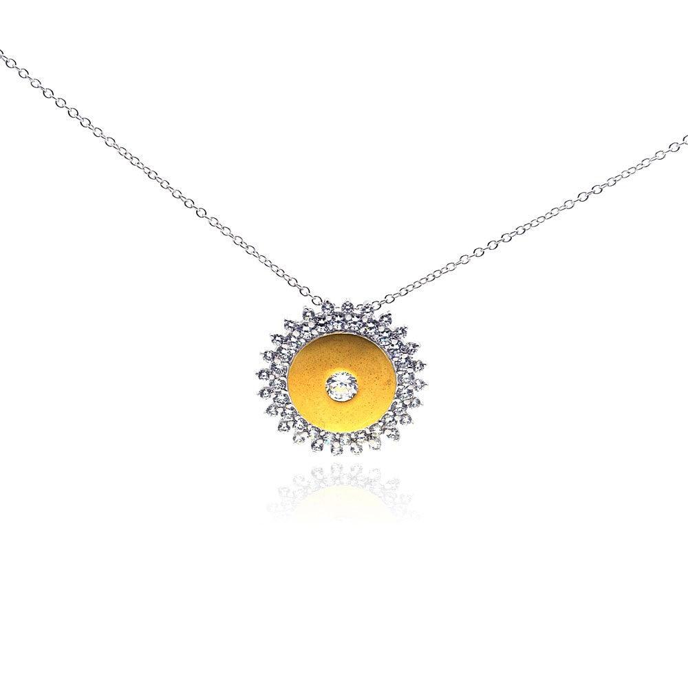 Silver 925 Rhodium Plated Yellow Sun CZ Necklace - BGP00267