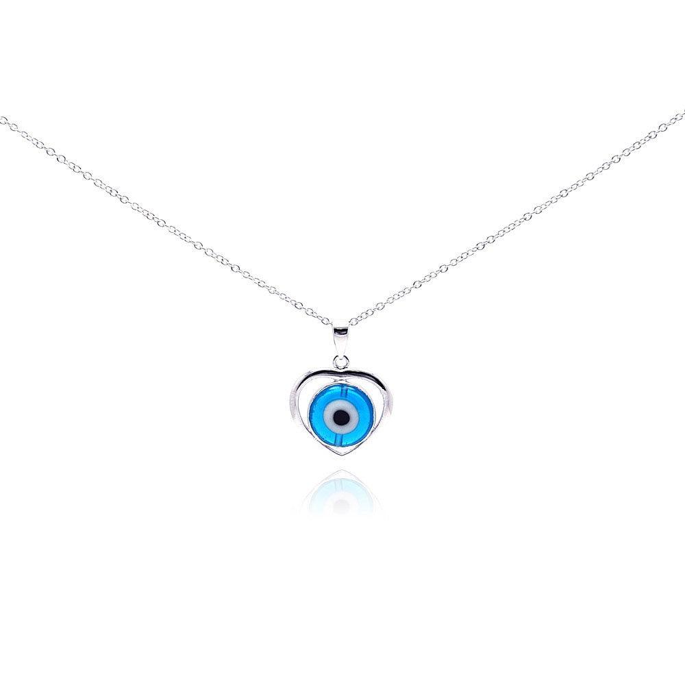 Silver 925 Rhodium Plated Open Heart Evil Eye CZ Necklace -  BGP00270