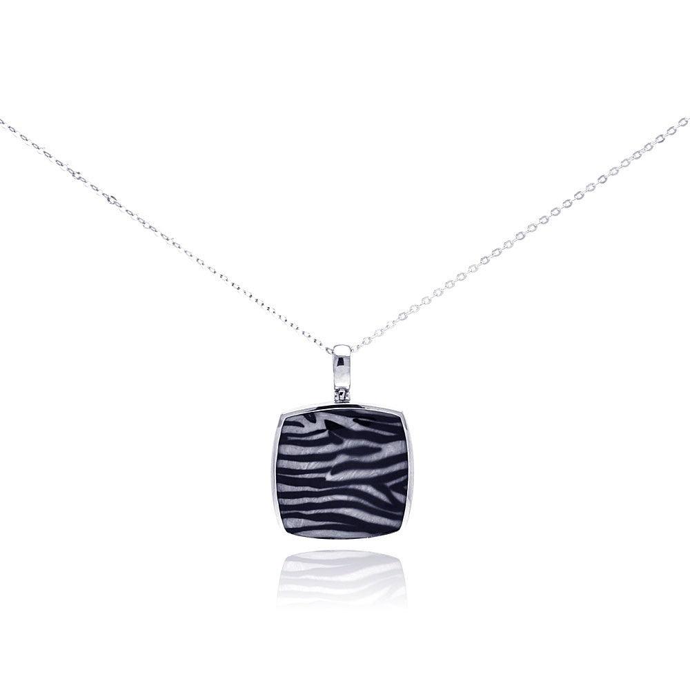 Closeout-Silver 925 Rhodium Plated Square Zebra CZ Necklace - BGP00281