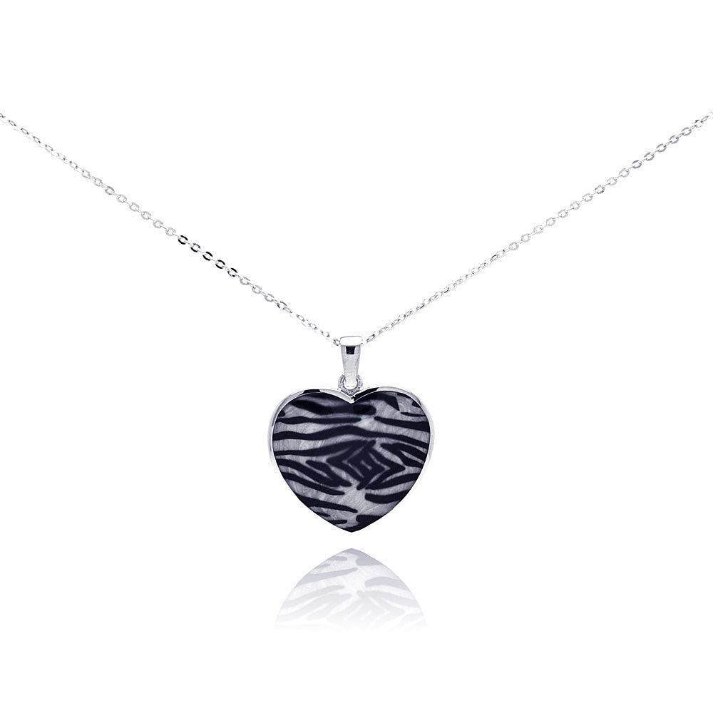 Closeout-Silver 925 Rhodium Plated Zebra Print Heart CZ Necklace - BGP00282