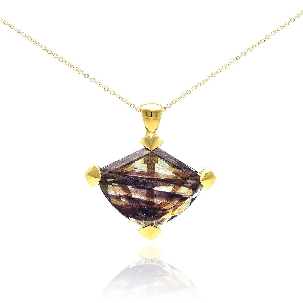 Closeout-Silver 925 Gold Plated Brown Stripe CZ Necklace - BGP00284