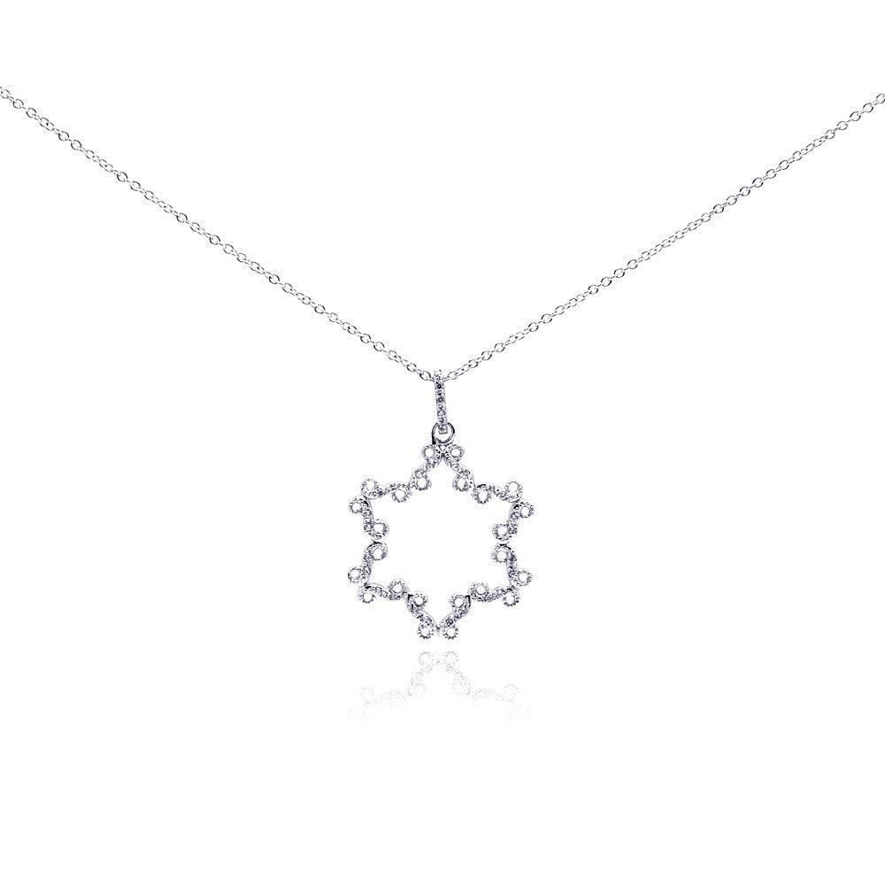 Closeout-Silver 925 Rhodium Plated Open Star CZ Necklace - BGP00290