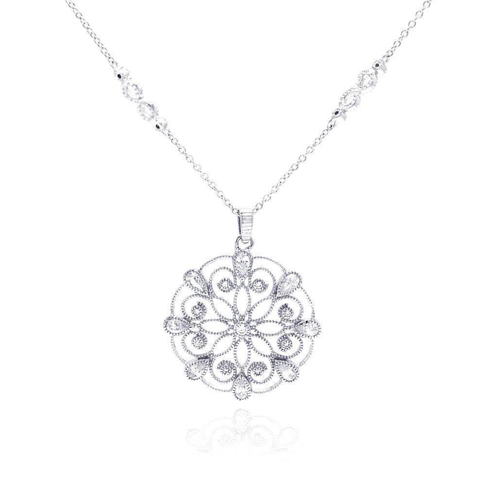 Silver 925 Rhodium Plated Open Outlined Snow Flakes CZ Necklace - BGP00291