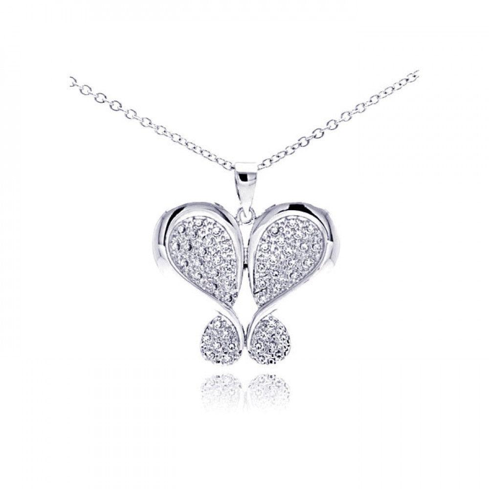 Silver 925 Rhodium Plated Butterfly Plated CZ Necklace - BGP00306