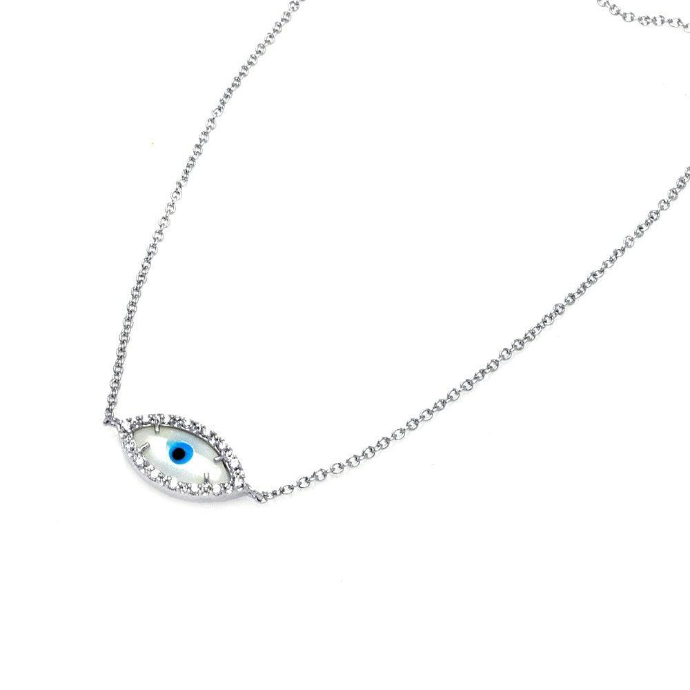 Silver 925 Rhodium Plated Evil Eye CZ Necklace - BGP00317