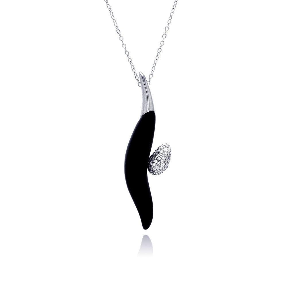 Closeout-Silver 925 Rhodium Plated Black Onyx CZ Necklace - BGP00326