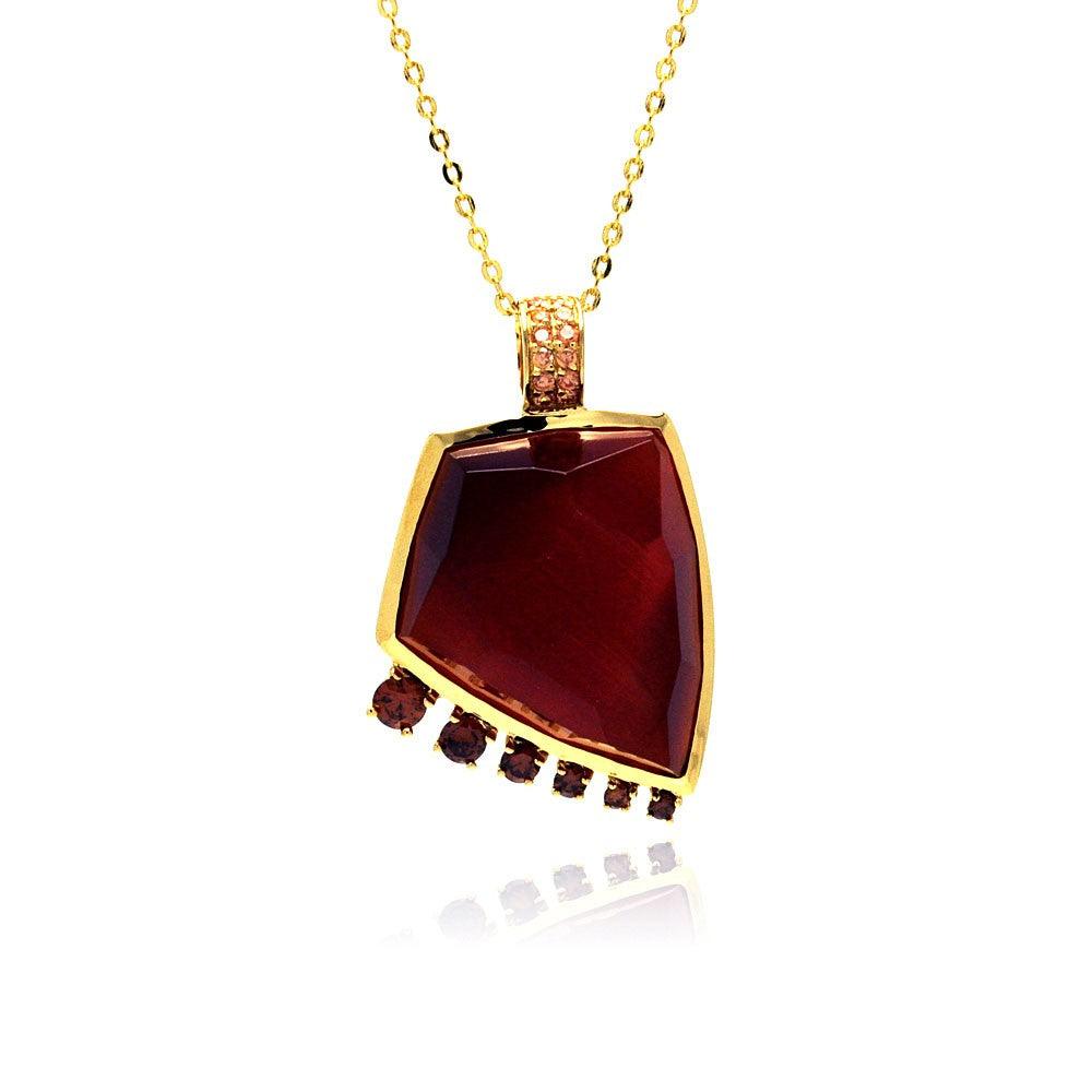 Closeout-Silver 925 Gold Plated Red CZ Necklace - BGP00327