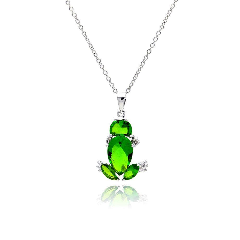 Silver 925 Rhodium Plated Green Frog CZ Necklace - BGP00332