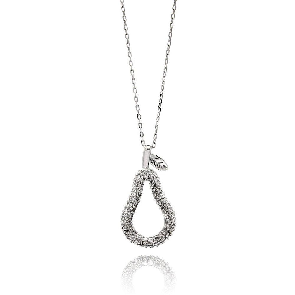 Closeout-Silver 925 Rhodium Plated Open Teardrop Pear Eggplant CZ Necklace - BGP00437