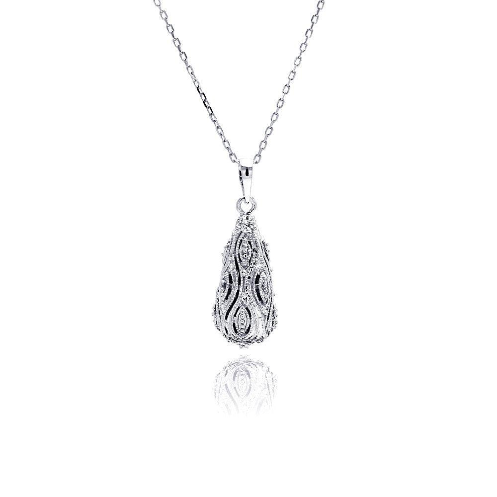 Closeout-Silver 925 Rhodium Plated Pear Shape CZ Necklace - BGP00440