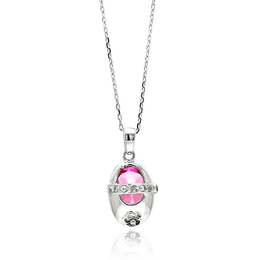 Silver 925 Rhodium Plated Baby Shoe Pink CZ Necklace - BGP00442