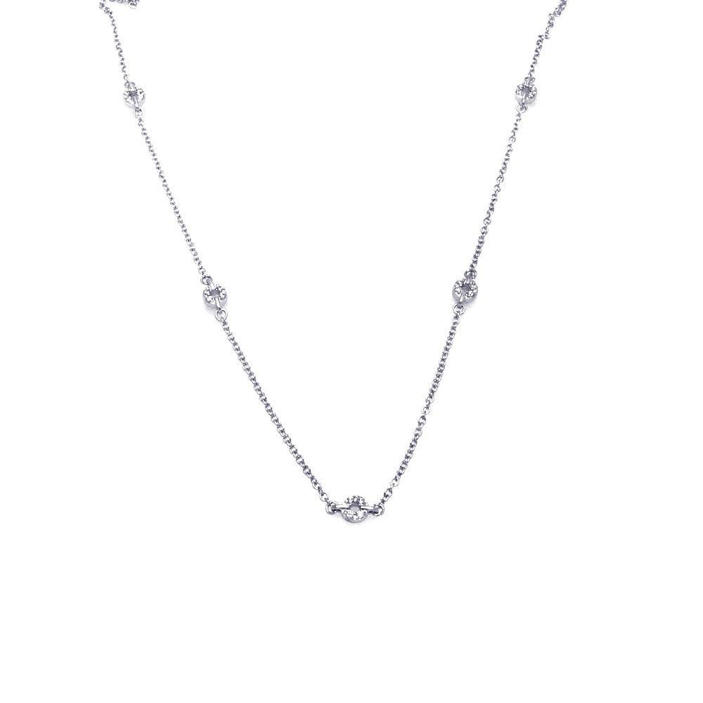 Silver 925 Rhodium Plated Open Circle CZ Necklace - BGP00452