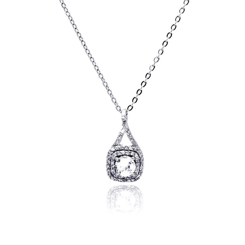 Silver 925 Rhodium Plated Square CZ Necklace - BGP00470