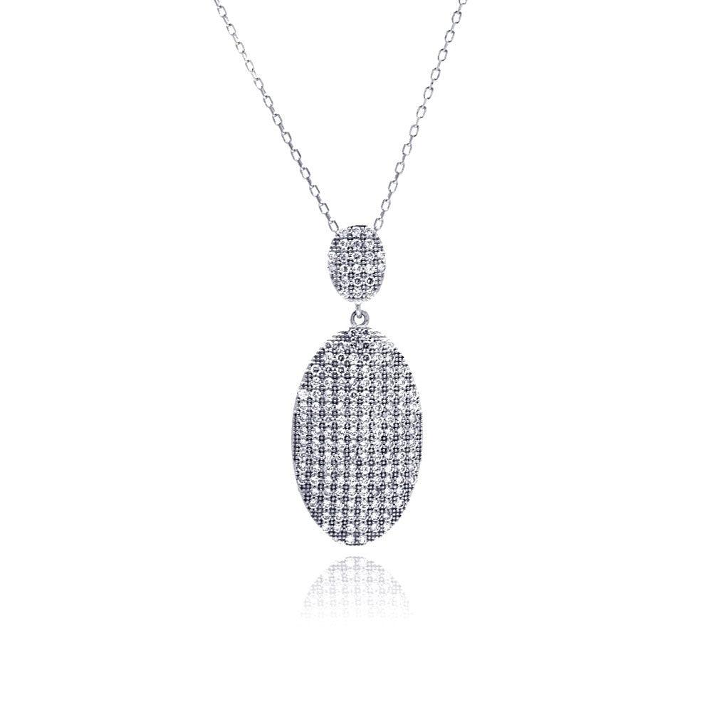 Silver 925 Rhodium Plated Hanging Oval CZ Necklace - BGP00490