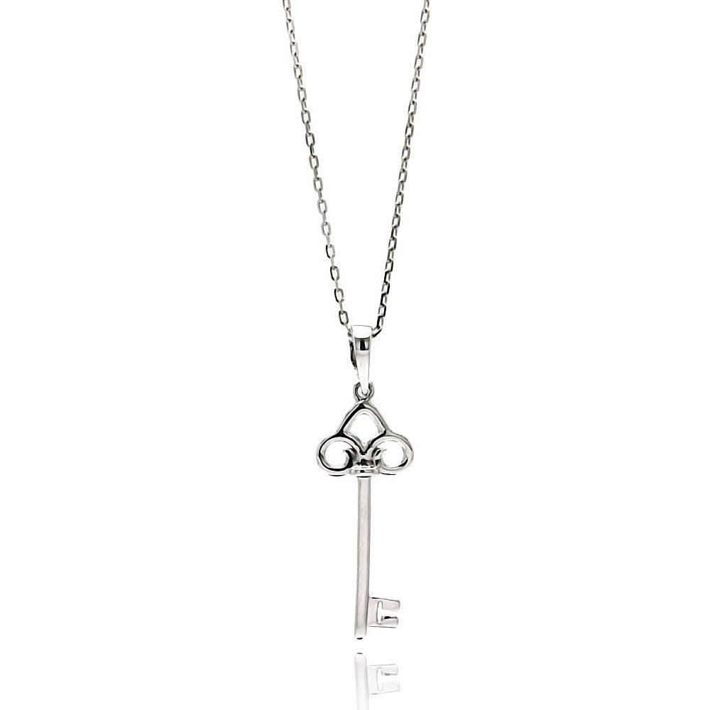 Silver 925 Rhodium Plated Open Key CZ Necklace - BGP00518