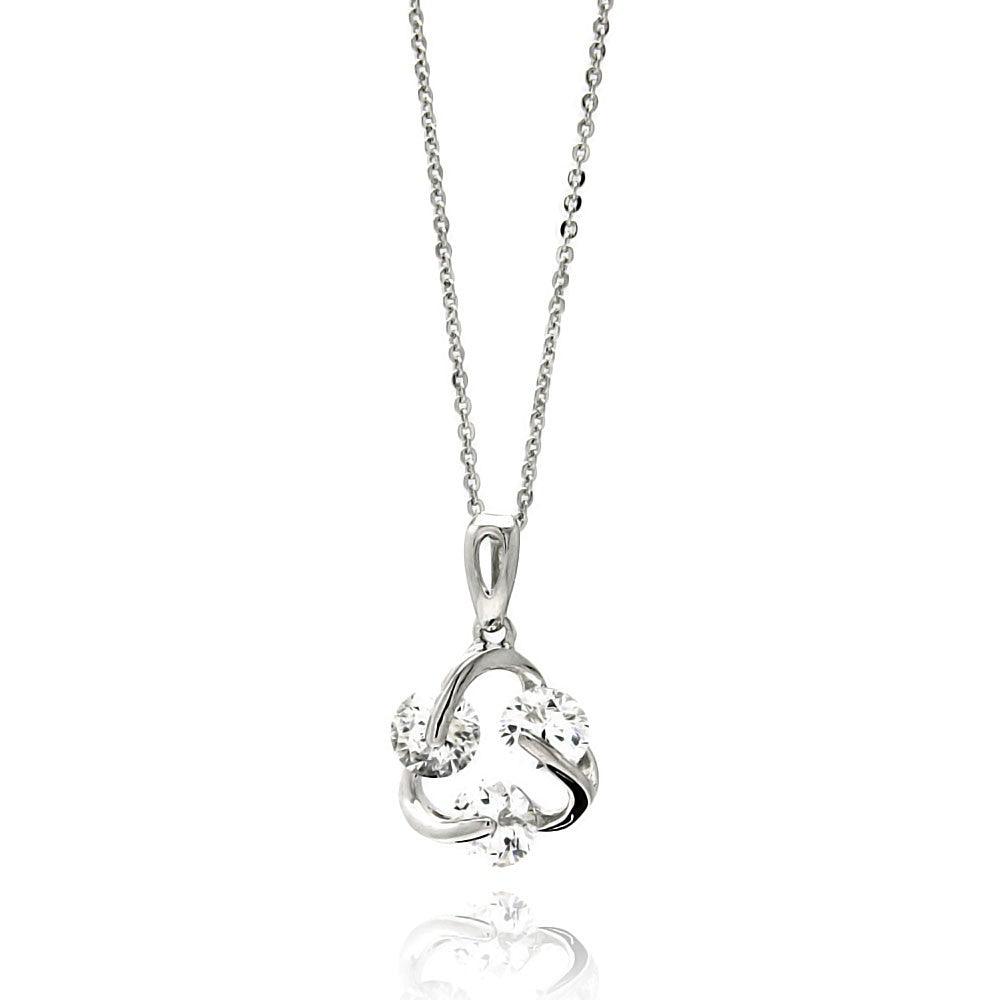 Silver 925 Rhodium Plated Open Twisted Circle CZ Necklace - BGP00520