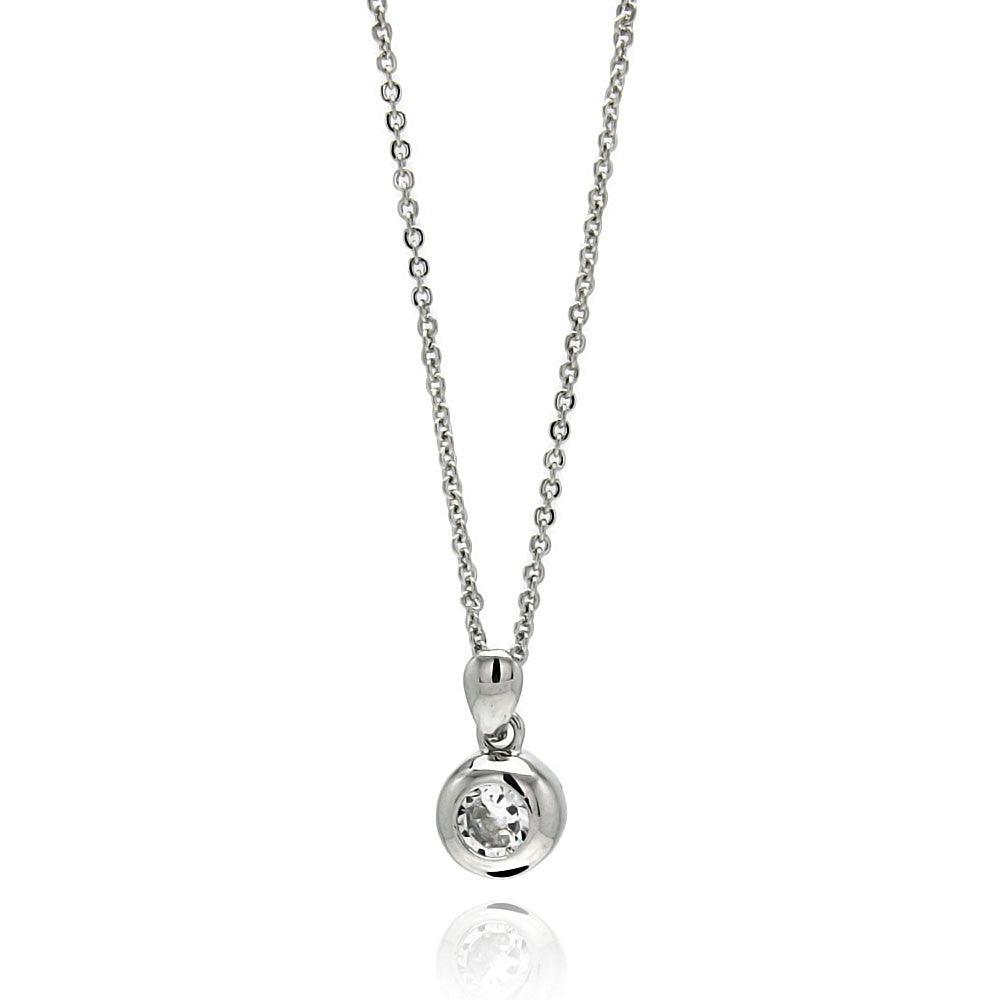 Silver 925 Rhodium Plated Round CZ Solitaire Necklace - BGP00561