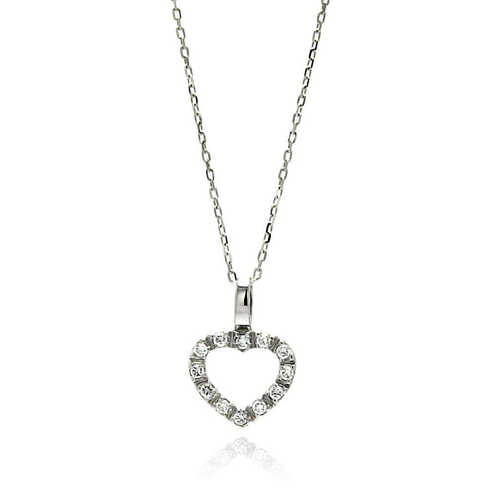 Silver 925 Rhodium Plated Open Heart CZ Necklace - BGP00586