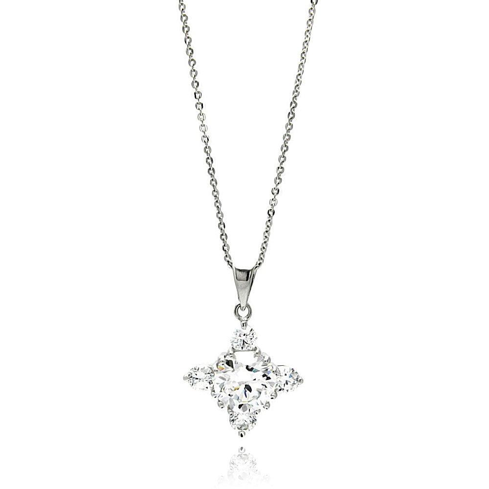 Silver 925 Rhodium Plated Cross CZ Necklace - BGP00606