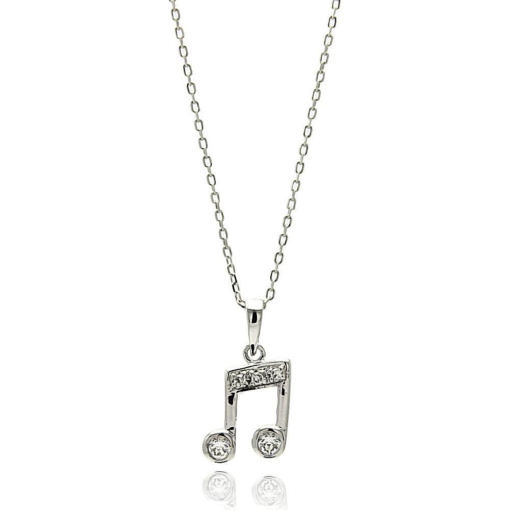 Silver 925 Rhodium Plated Music Note CZ Necklace - BGP00614