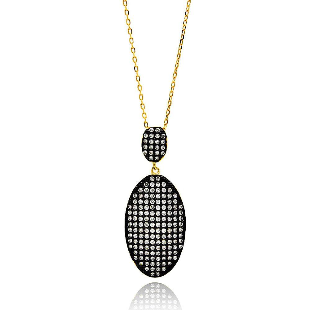 Silver 925 Black and Gold Plated Clear Oval CZ Necklace - BGP00618