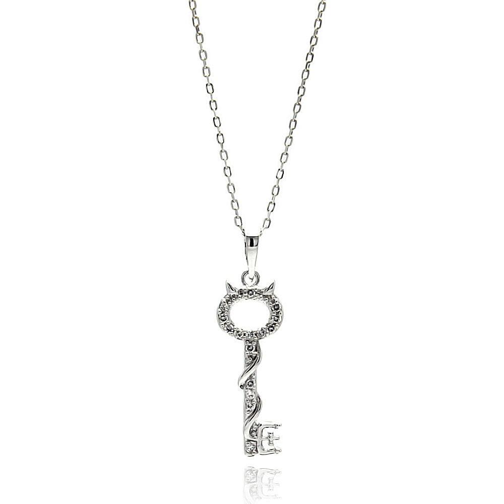 Silver 925 Rhodium Plated Open Key CZ Necklace - BGP00622