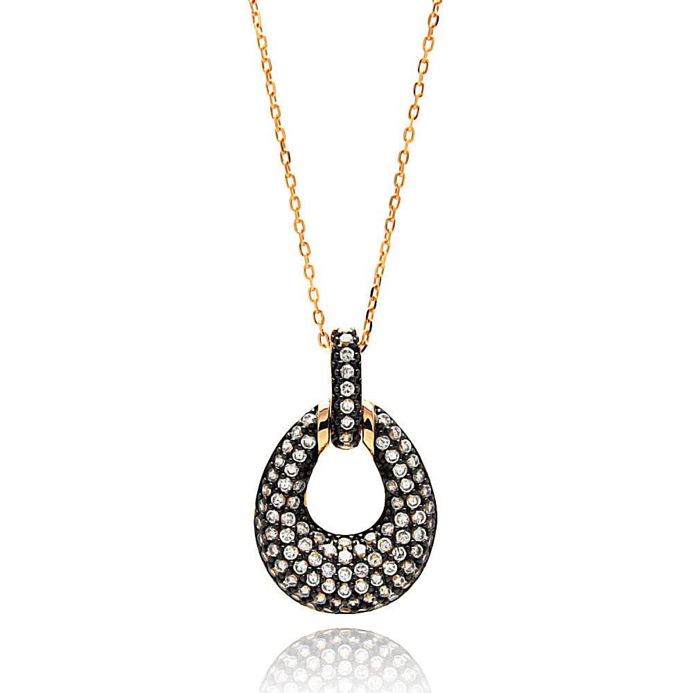 Silver 925 Gold Plated Open Teardrop Black and Clear CZ Necklace - BGP00638