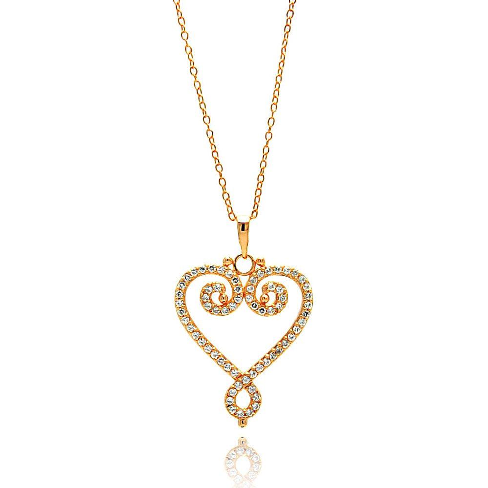 Silver 925 Gold Plated Open Heart CZ Outline Necklace - BGP00685