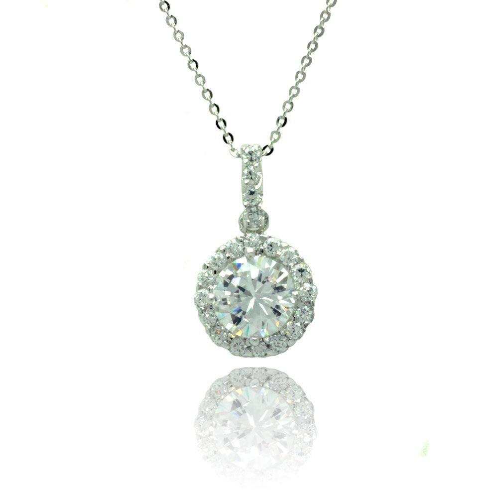 Silver 925 Rhodium Plated Round CZ Outline Necklace - BGP00776