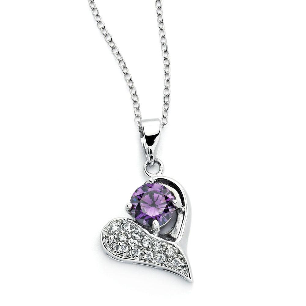 Silver 925 Rhodium Plated Open Heart Pink CZ Inlay Necklace - BGP00790