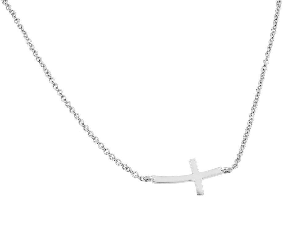 Silver 925 Rhodium Plated Sideways Cross Necklace - BGP00796