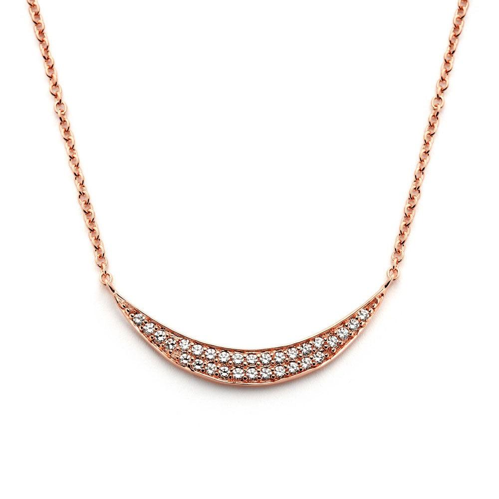 Silver 925 Rose Gold Plated Crescent CZ Inlay Necklace - BGP00800