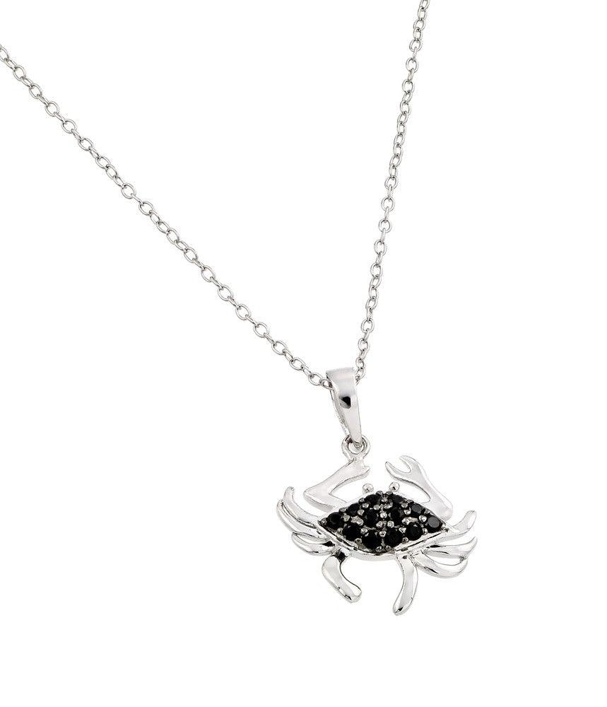 Silver 925 Rhodium Plated Clear and Black CZ Stone Crab Pendant Necklace - BGP00861