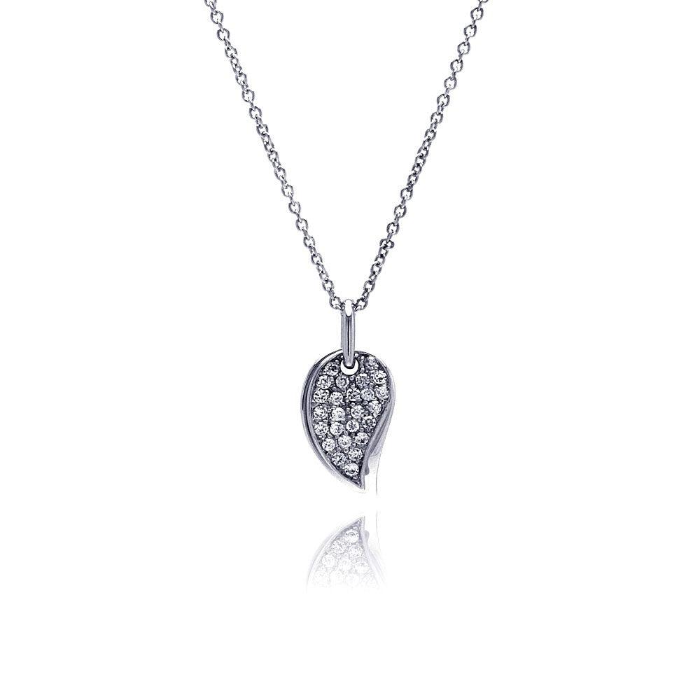 Closeout-Silver 925 Clear CZ Rhodium Plated Leaf Necklace - STP00019