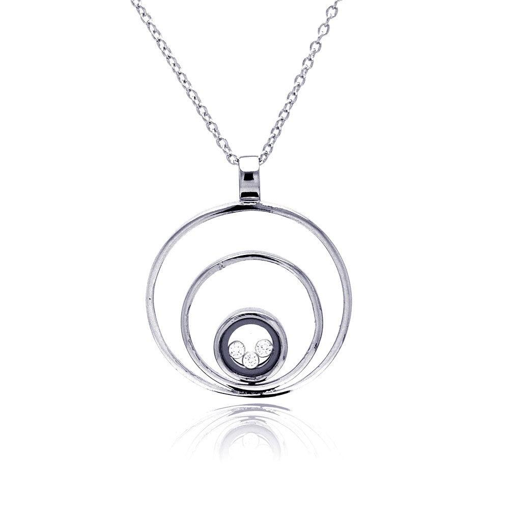 Closeout-Silver 925 Rhodium Plated 3 Circles Pendant Necklace - STP00071