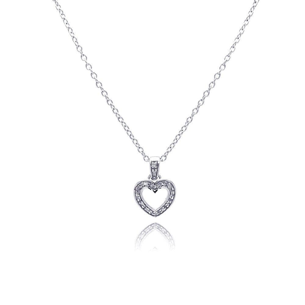 Silver 925 Clear CZ Rhodium Plated Classic Heart Pendant Necklace - STP00098