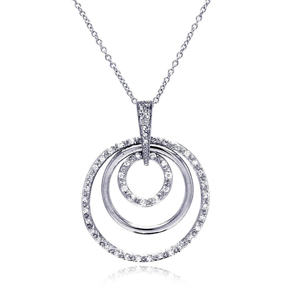 Closeout-Silver 925 Clear CZ Rhodium Plated Multi Circle Pendant Necklace - STP00101