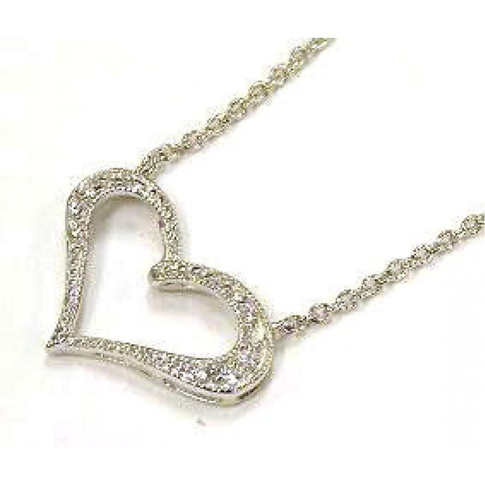 Silver 925 Clear CZ Rhodium Plated Heart Pendant Necklace - STP00102