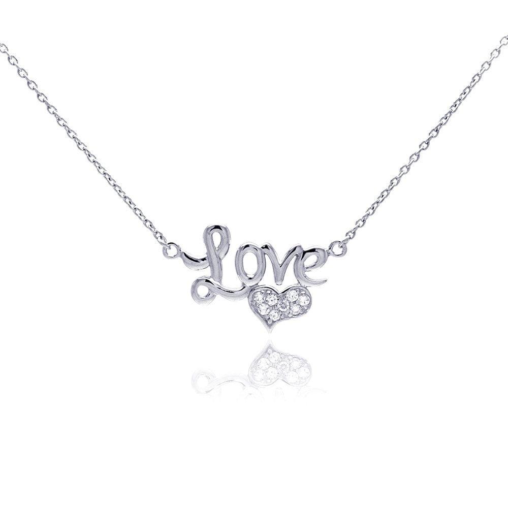 Silver 925 Clear CZ Rhodium Plated Love Heart Pendant Necklace - STP00113