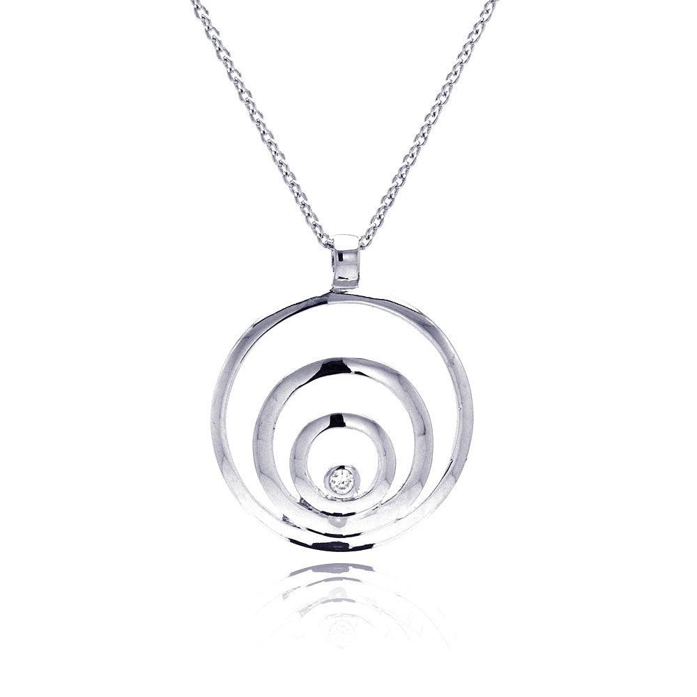 Closeout-Silver 925 Rhodium Plated Spiral Pendant Necklace - STP00116