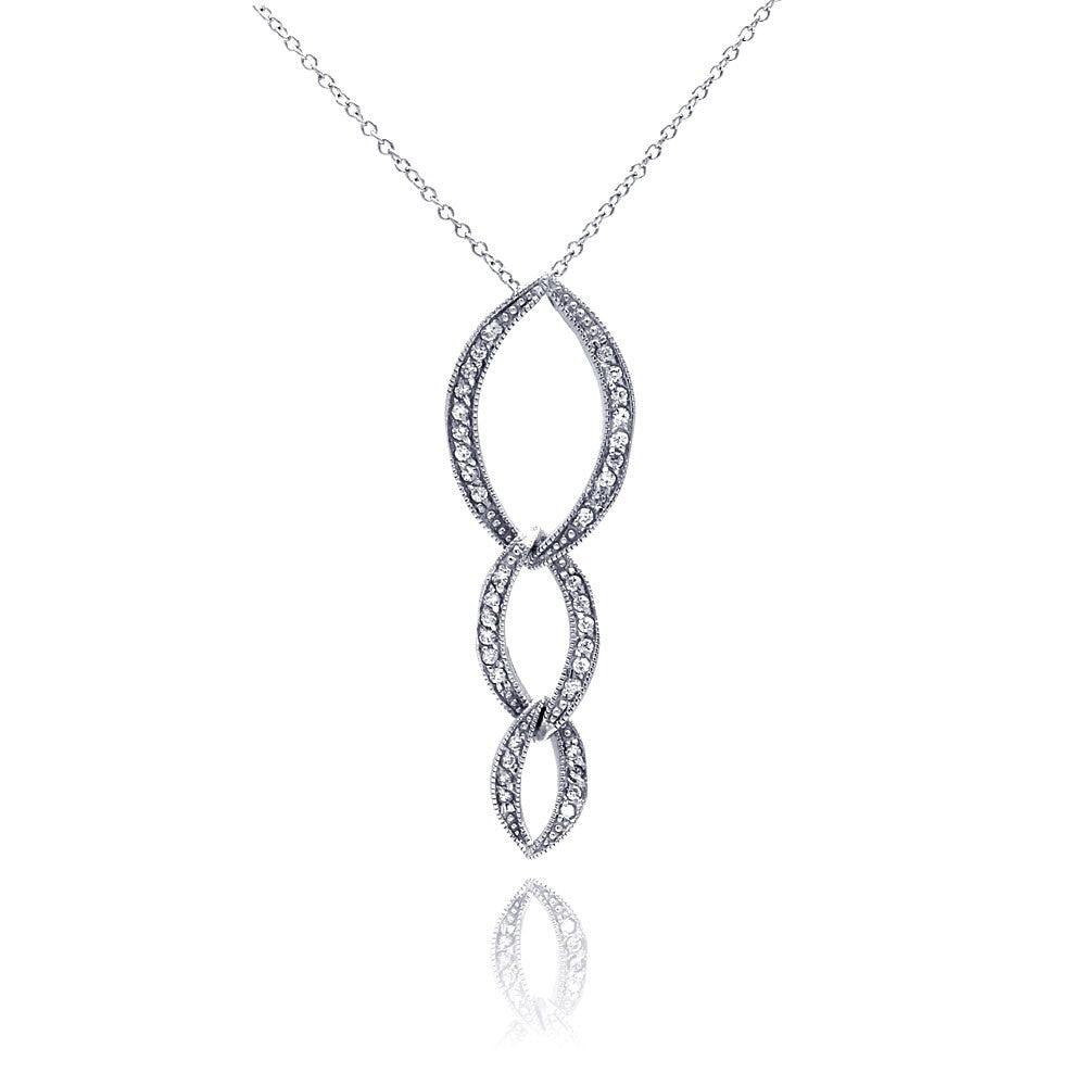 Closeout-Silver Clear 925 CZ Rhodium Plated Oval Link Pendant Necklace - STP00117