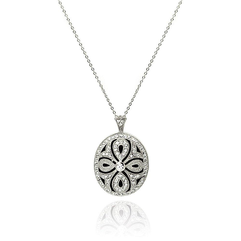 Silver 925 Clear CZ Rhodium Plated Cross Locket Necklace - STP00121