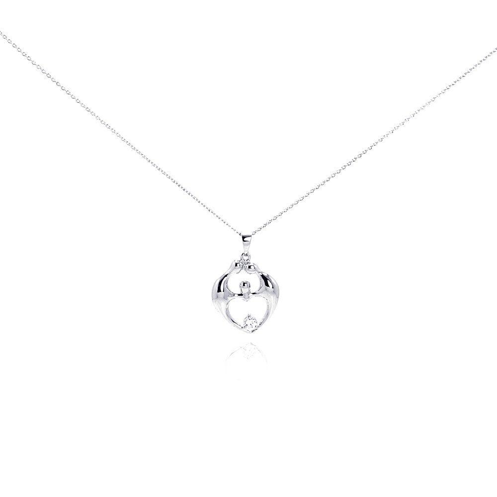 Silver 925 Clear CZ Rhodium Plated Family Pendant Necklace - STP00131